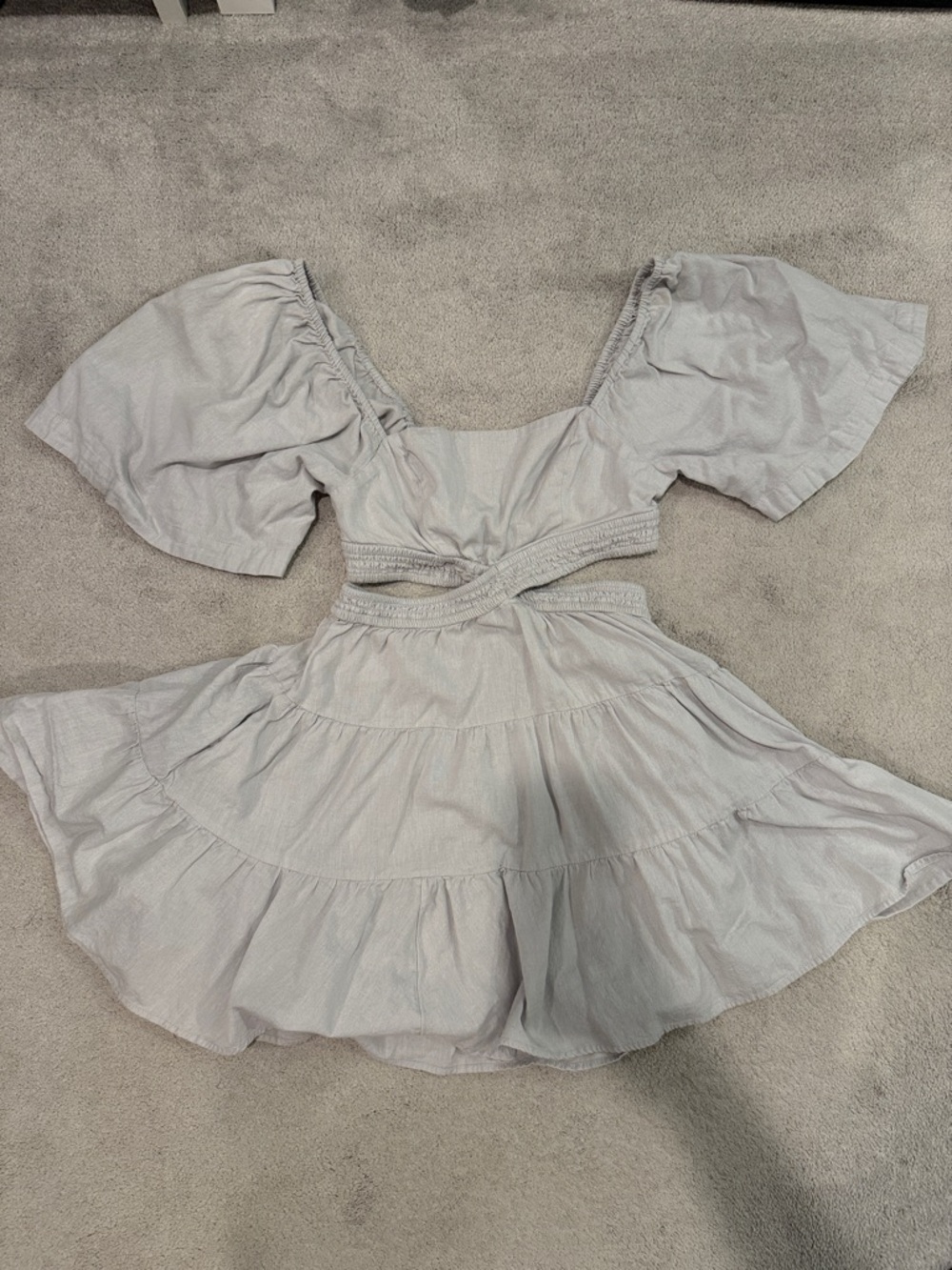 Free People Light Gray Mini Dress with Puff Sleeves